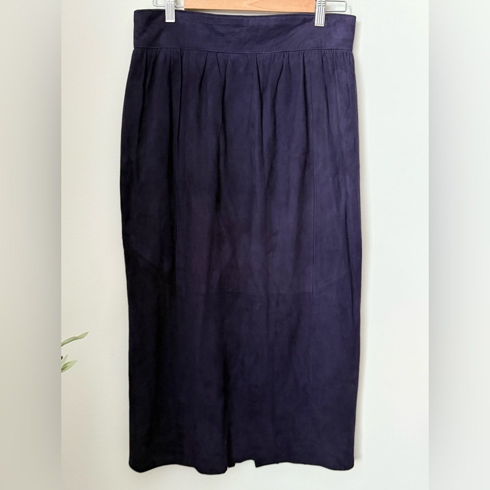 Vintage Saks Fifth Avenue Suede Leather Deep Purple Midi Skirt